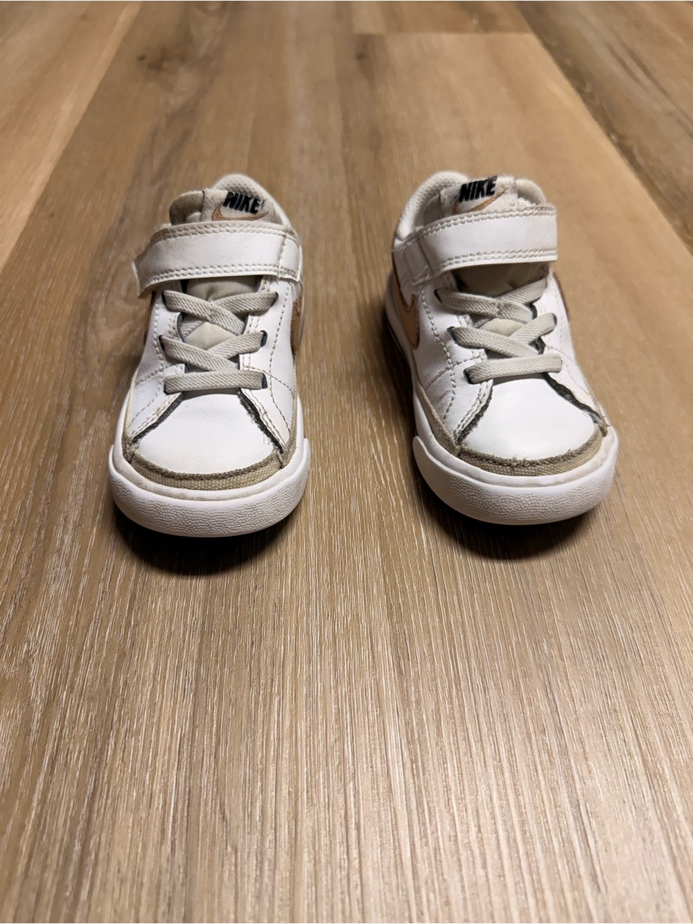 Nike Kids Court Legacy White Sneakers with Tan Accents